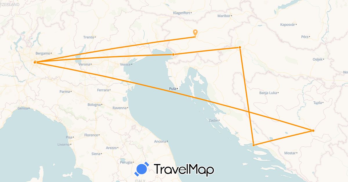 TravelMap itinerary: hitchhiking in Italy, Slovenia (Europe)